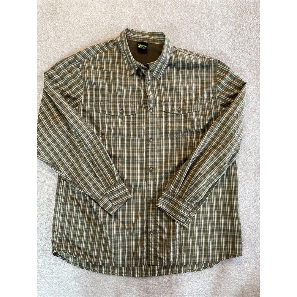 Koppen Button Shirt Men's 2XL Brown White Plaid Lyocell/Poly Blend Long Sleeve